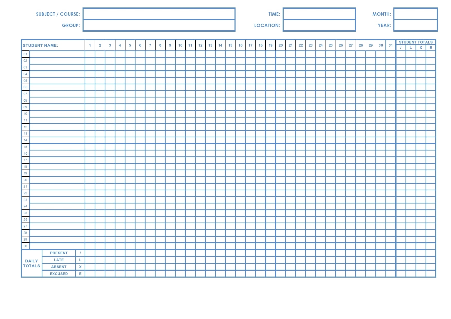 2021 Free Printable Attendance Sheet 30 Printable Attendance Sheet 