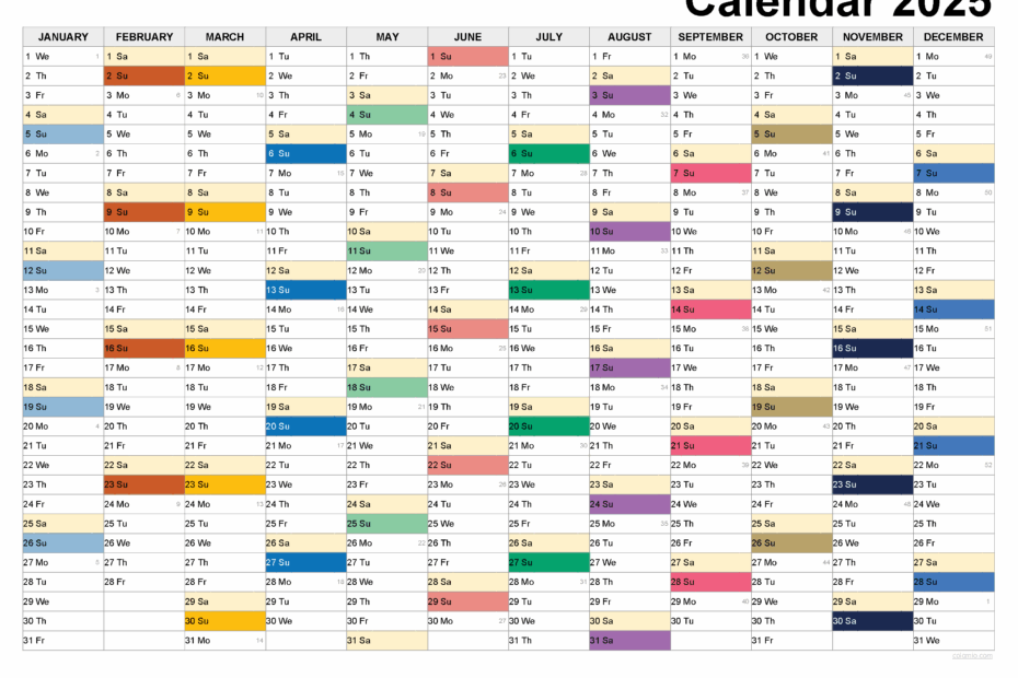 2025 Calendar Excel Sheet Printable Coloring Matthew Woollacott