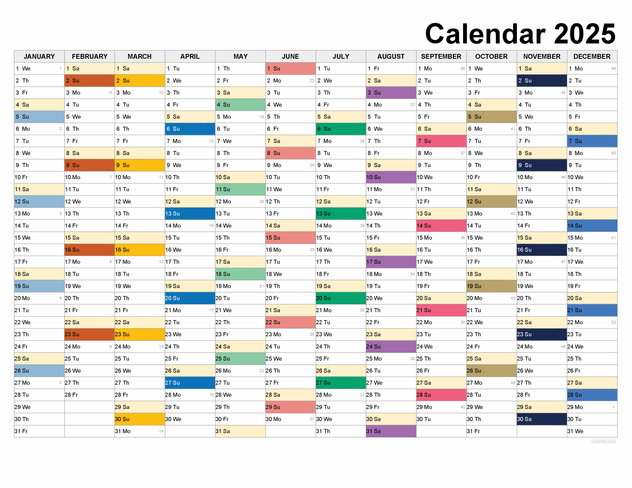2025 Calendar Excel Sheet Printable Coloring Matthew Woollacott
