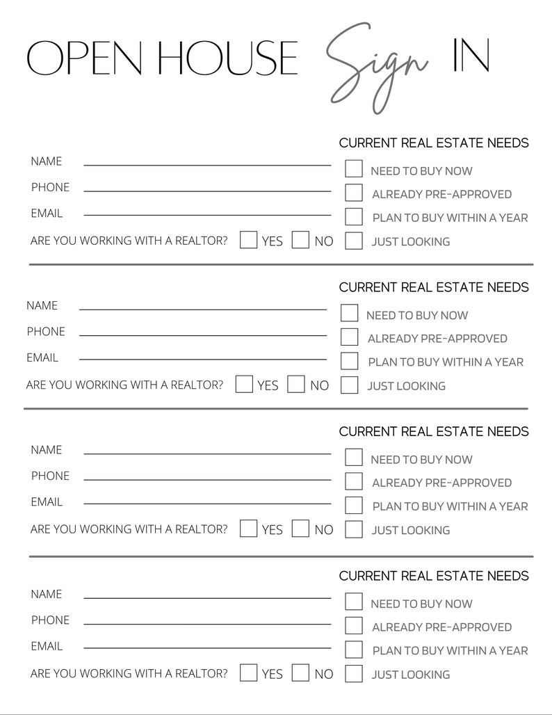 3 Open House Sign In Sheets Real Estate Marketing Open House PDF Estate 