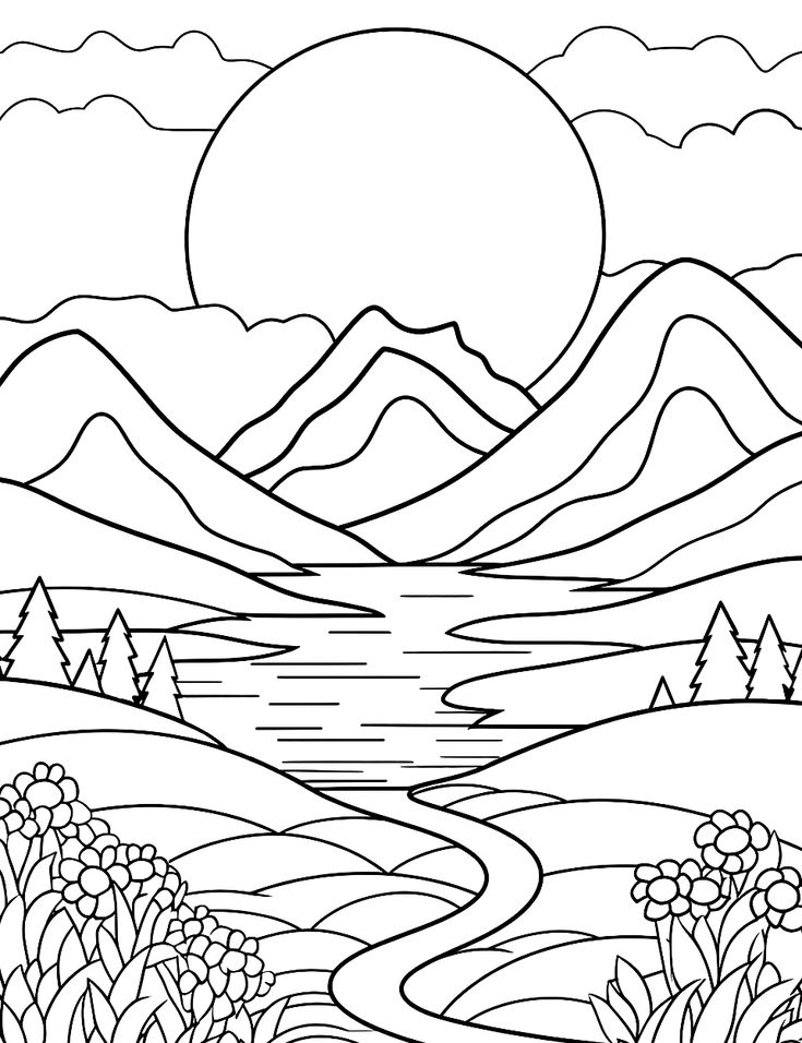 30 Nature Coloring Pages Majestic Mountain Landscape