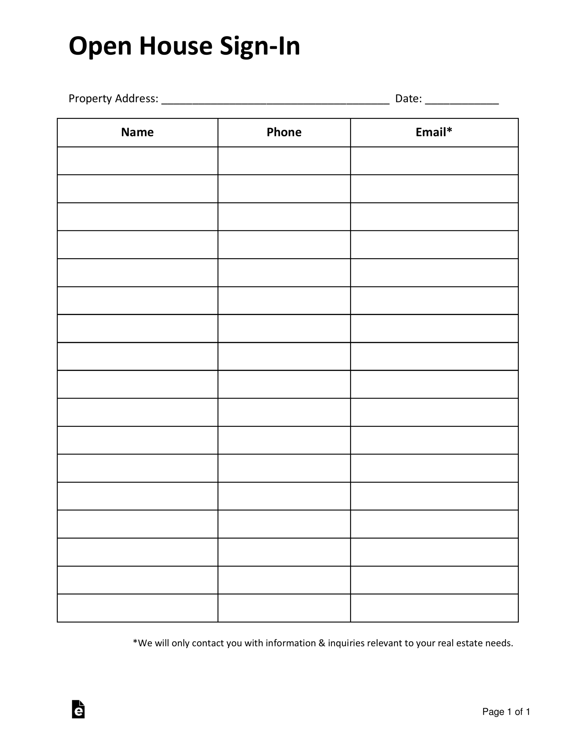 30 Open House Sign In Sheet PDF Word Excel For Real 58 OFF