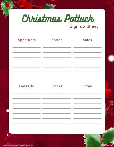 7 Free Printable Christmas Potluck Sign Up Sheets