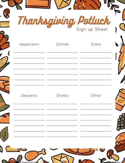 7 Free Printable Thanksgiving Potluck Sign Up Sheets