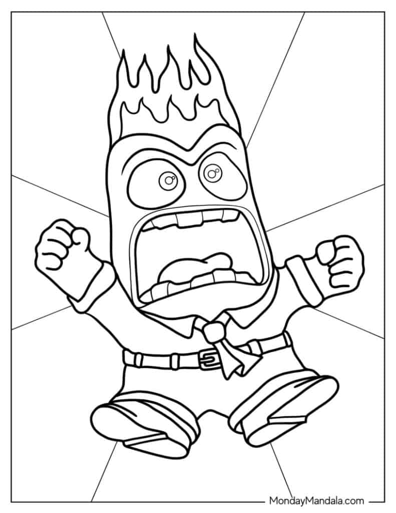 Anger Coloring Page In Black And White Inside Out Ready For Download