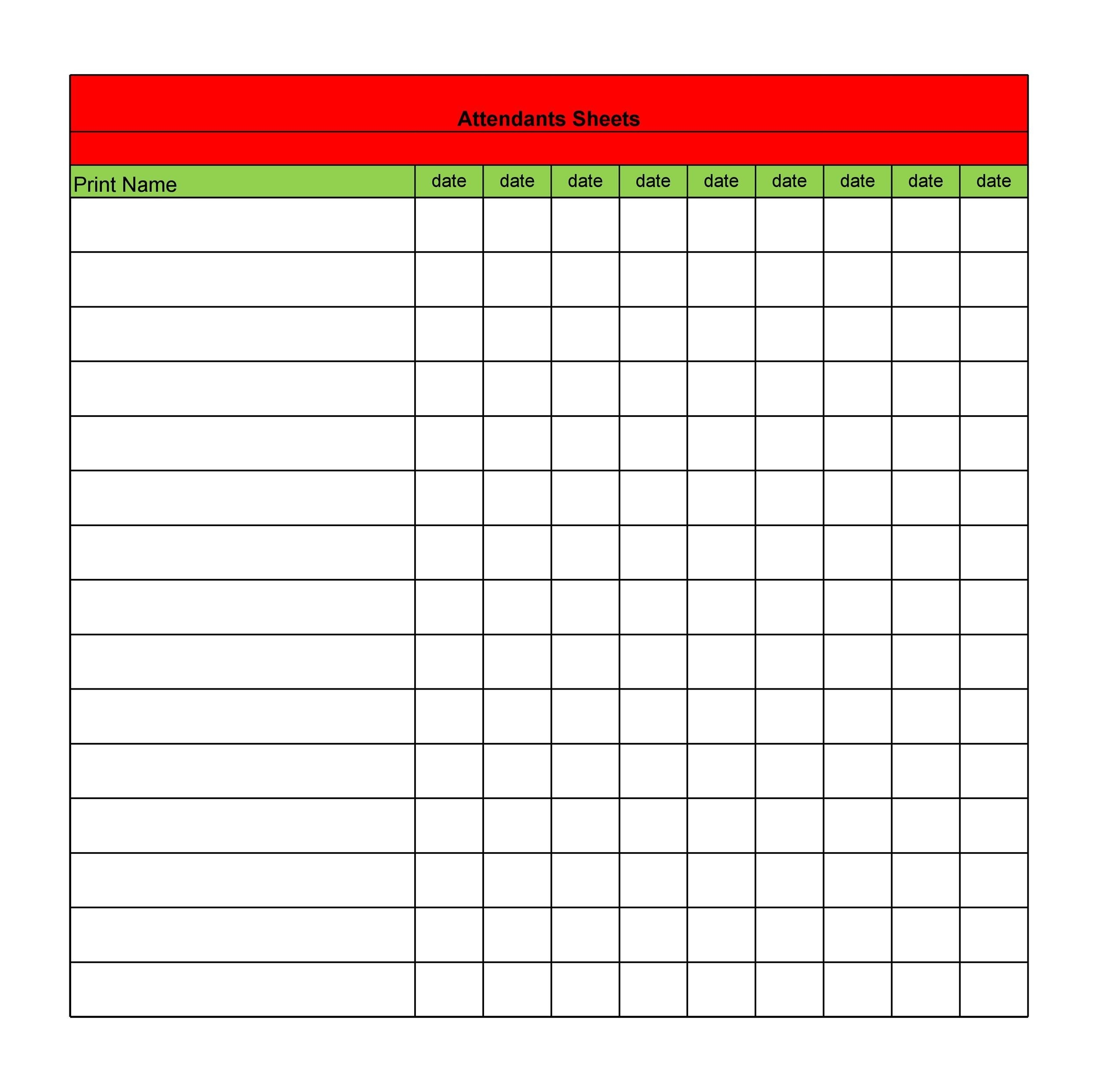 Attendance Sheets Printable Printable Free Templates