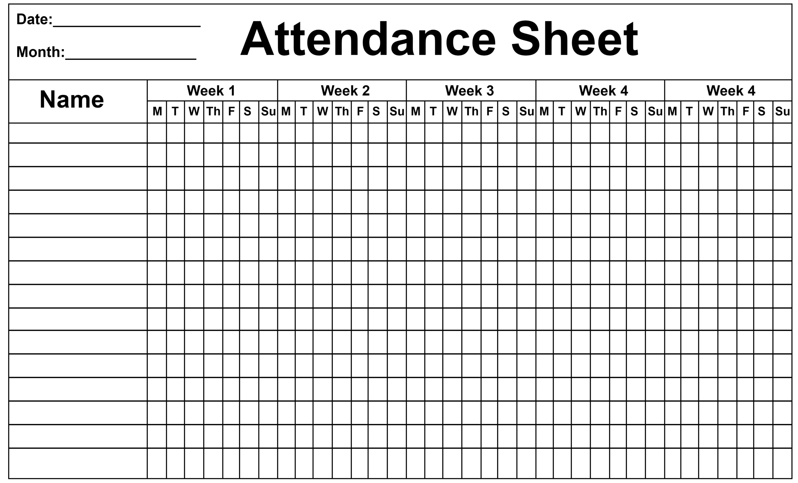 Attendance Spreadsheet Regarding 10 Printable Attendance Sheet Riset