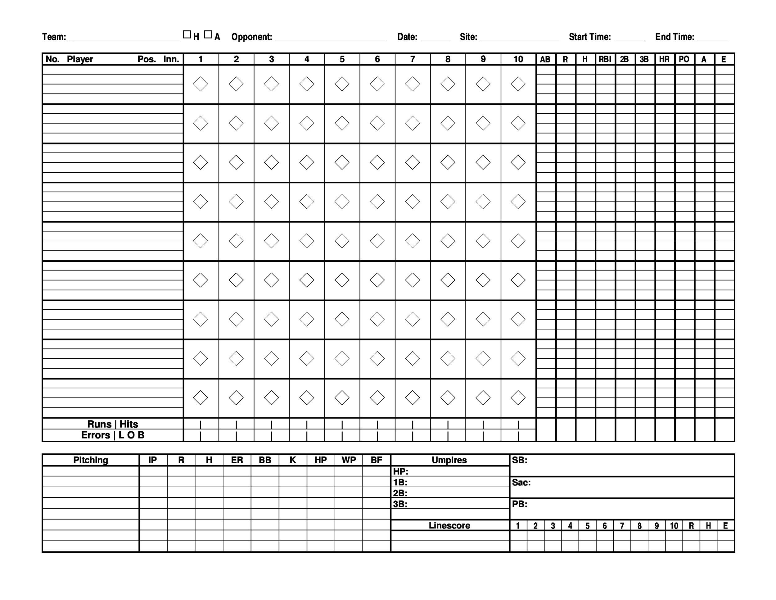 Baseball Printable Score Sheet