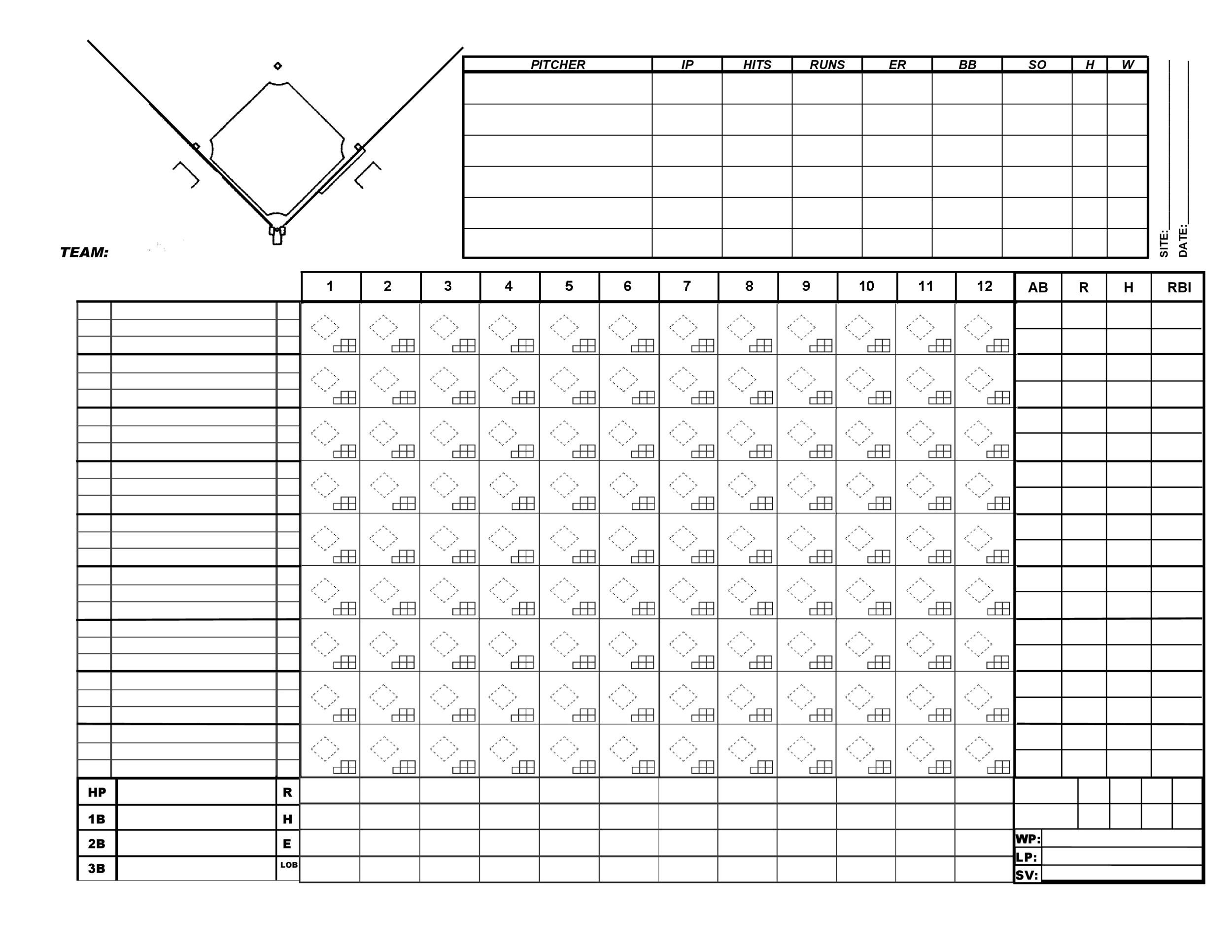 Baseball Printable Score Sheet