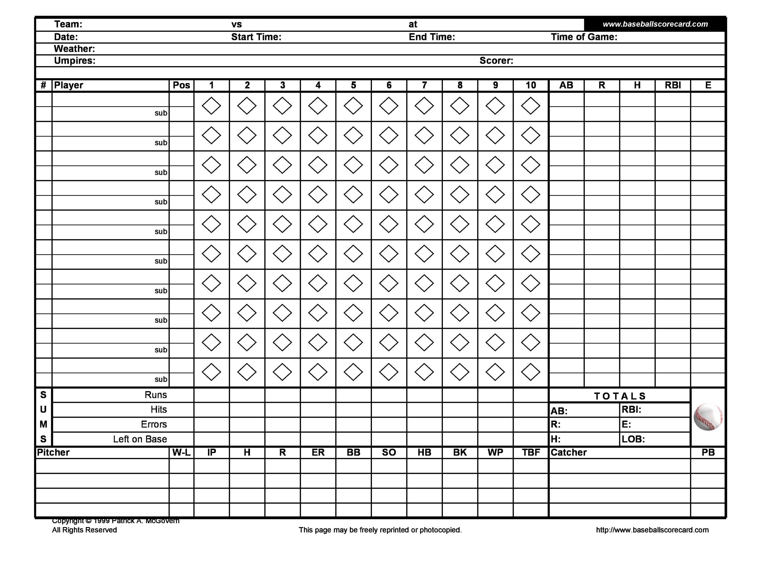 Baseball Score Sheet Printable
