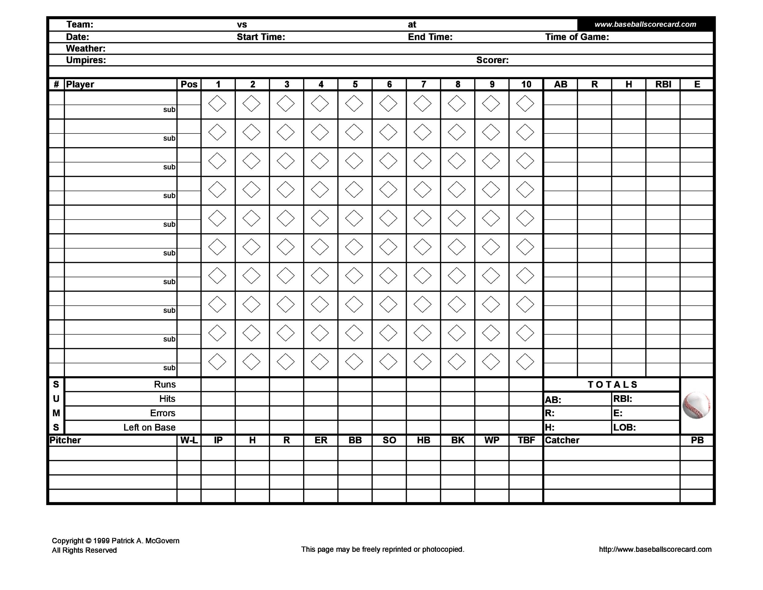 Baseball Score Sheet Printable Free
