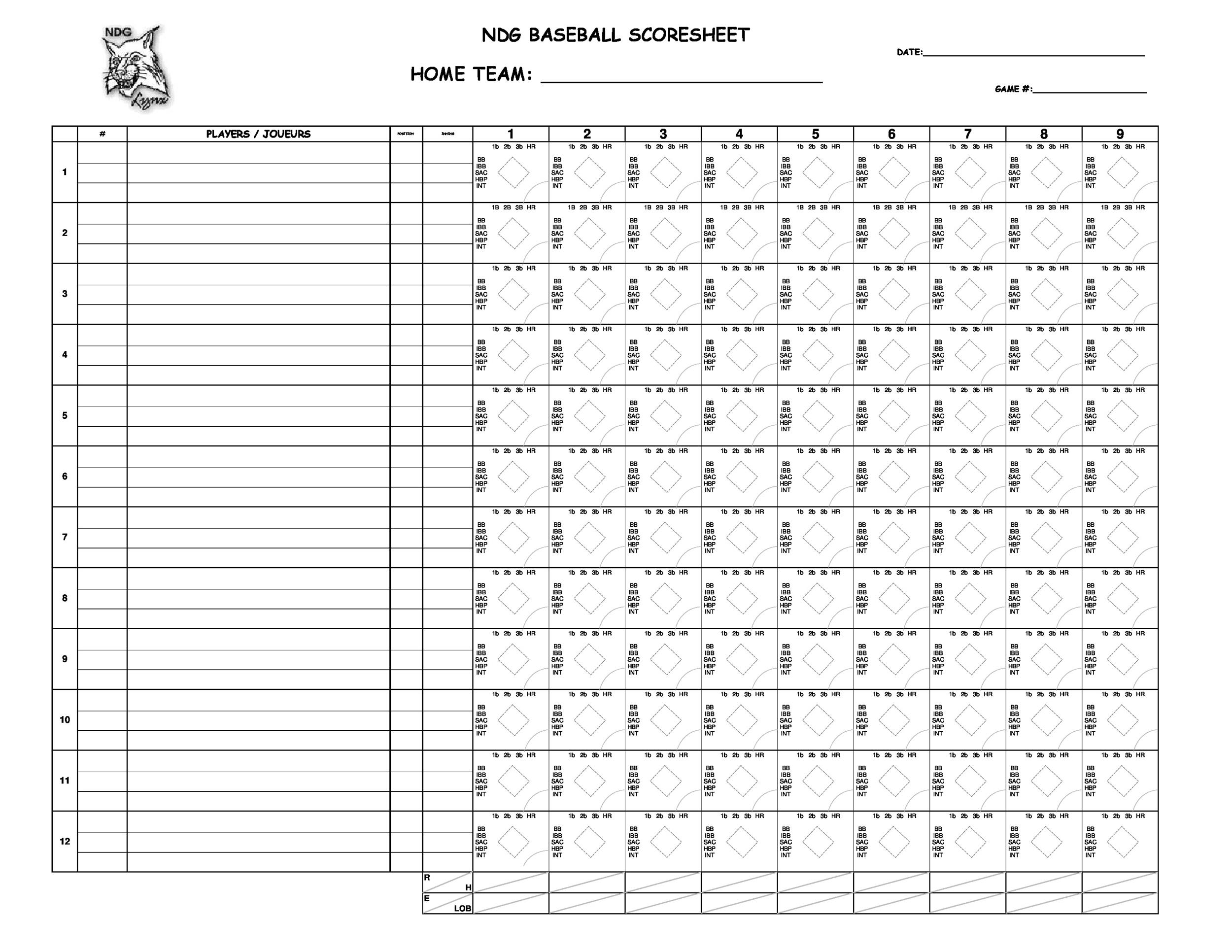 Baseball Score Sheets Printable