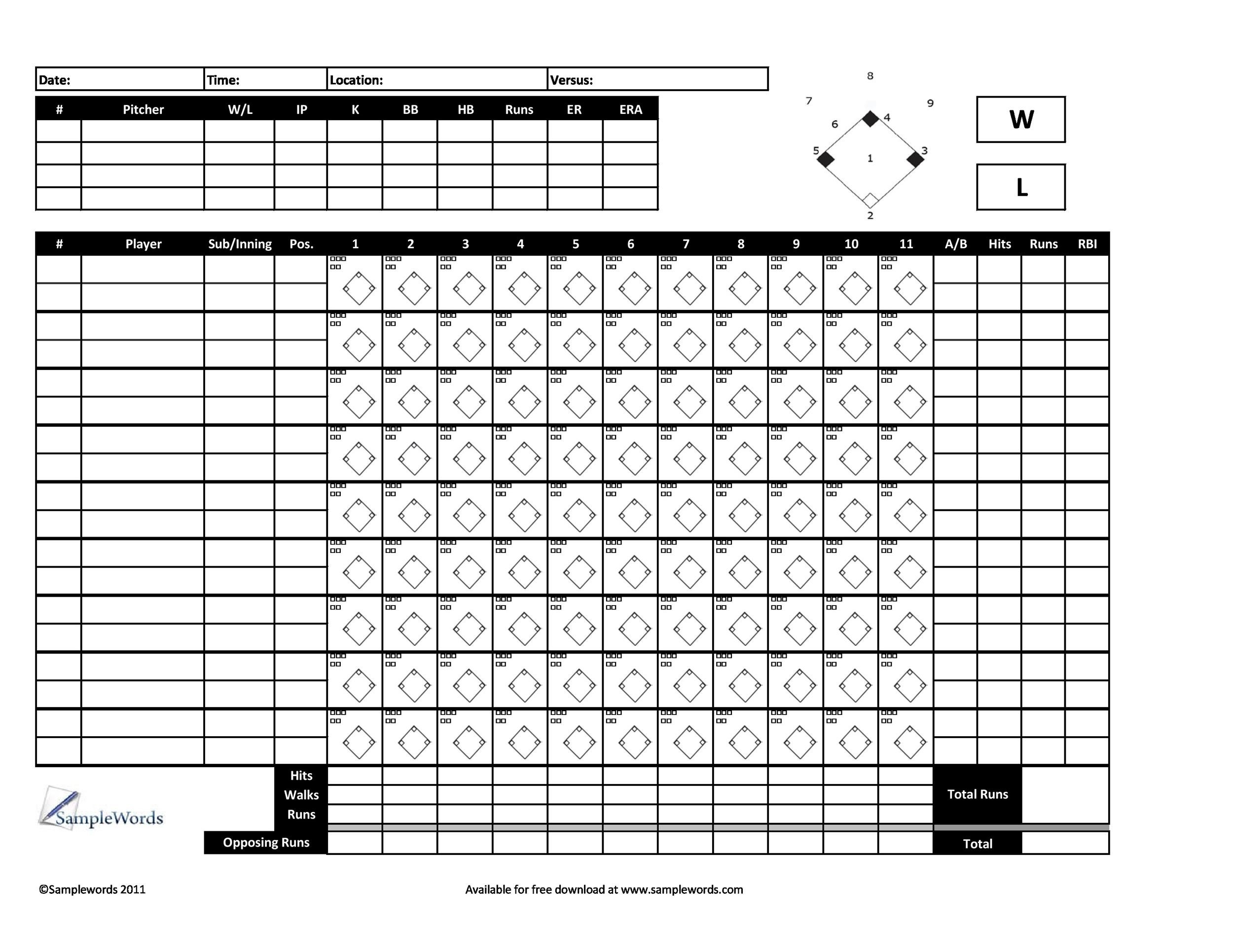 Baseball Scoresheet Printable