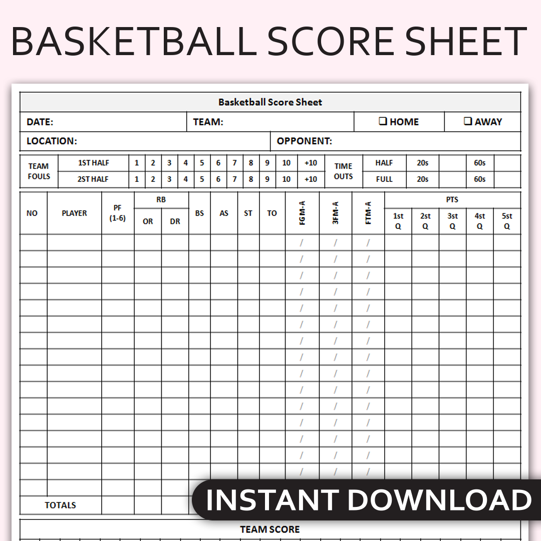 Basketball Scoring Sheet Printable Printable Free Templates