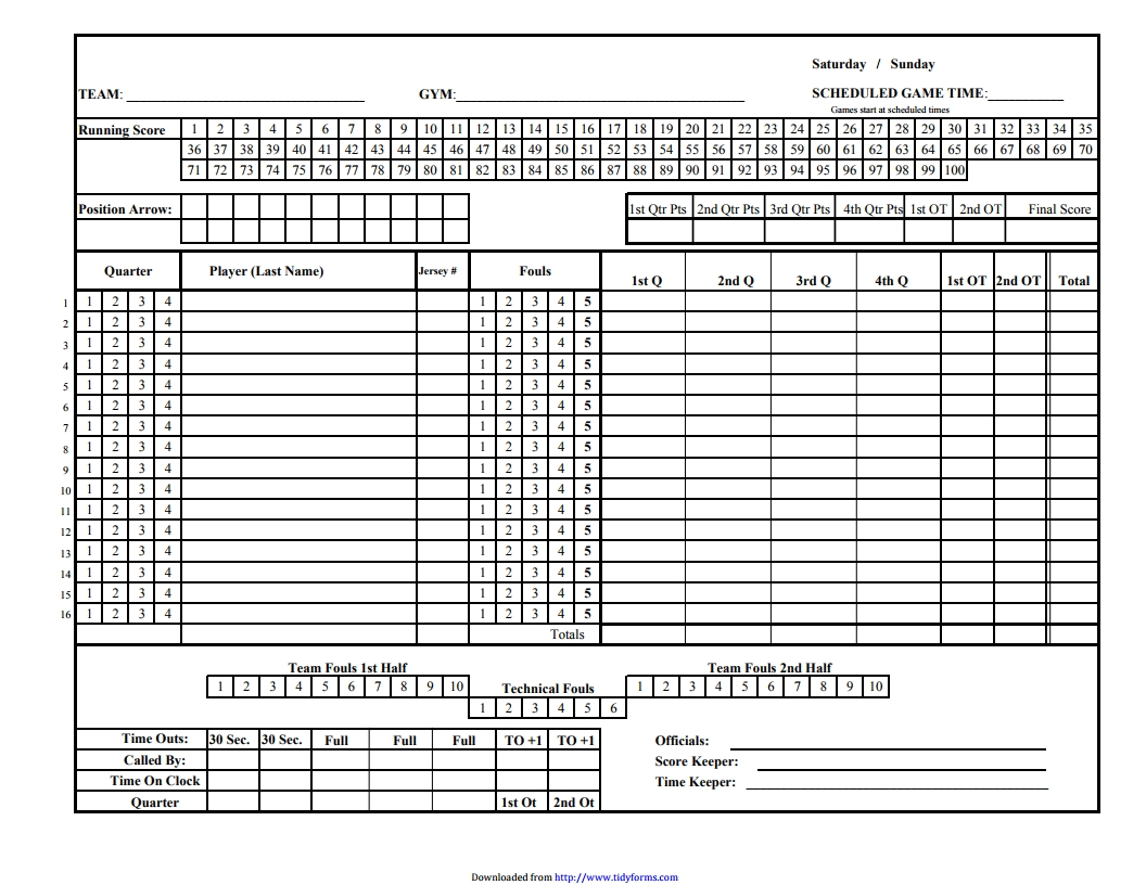 Basketball Stat Sheet Printable Printable Yearly Calendar