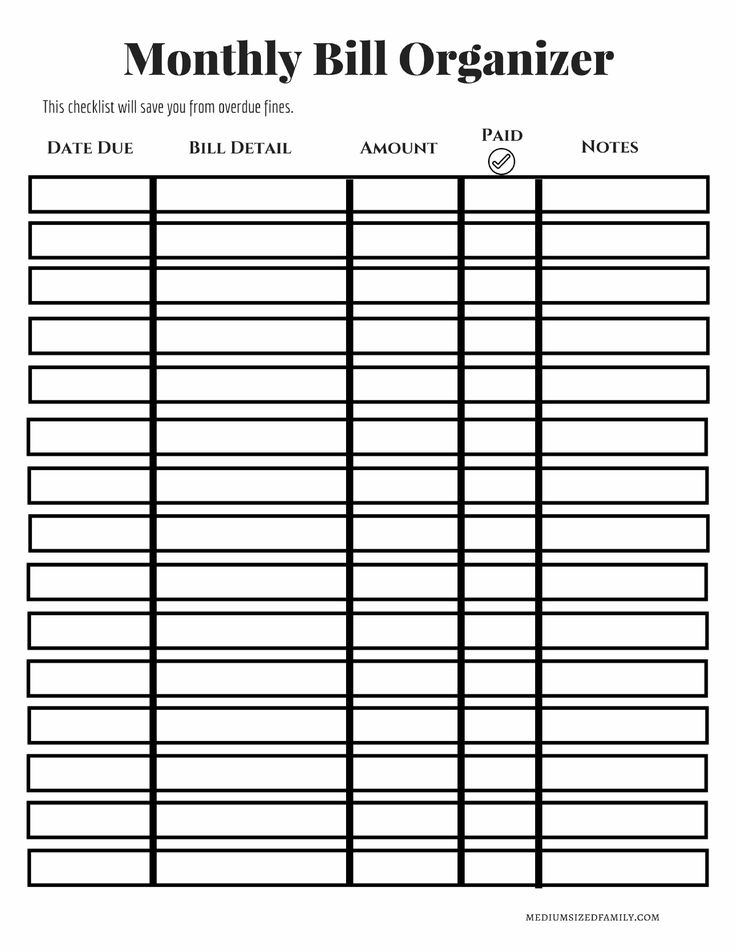 Bill Sheet Printable