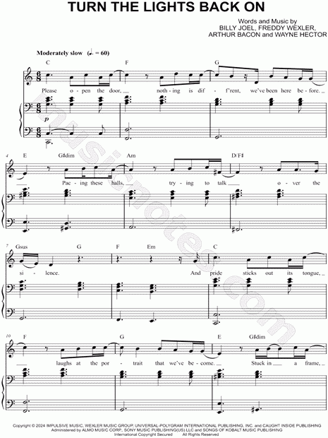 Billy Joel quot Turn The Lights Back On quot Sheet Music In C Major