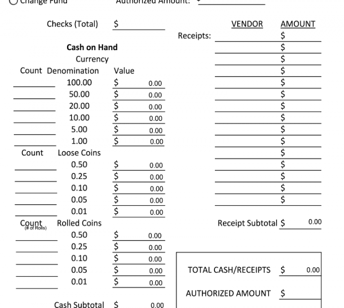 Blank Free Printable Cash Drawer Count Sheet FREE Printable HQ