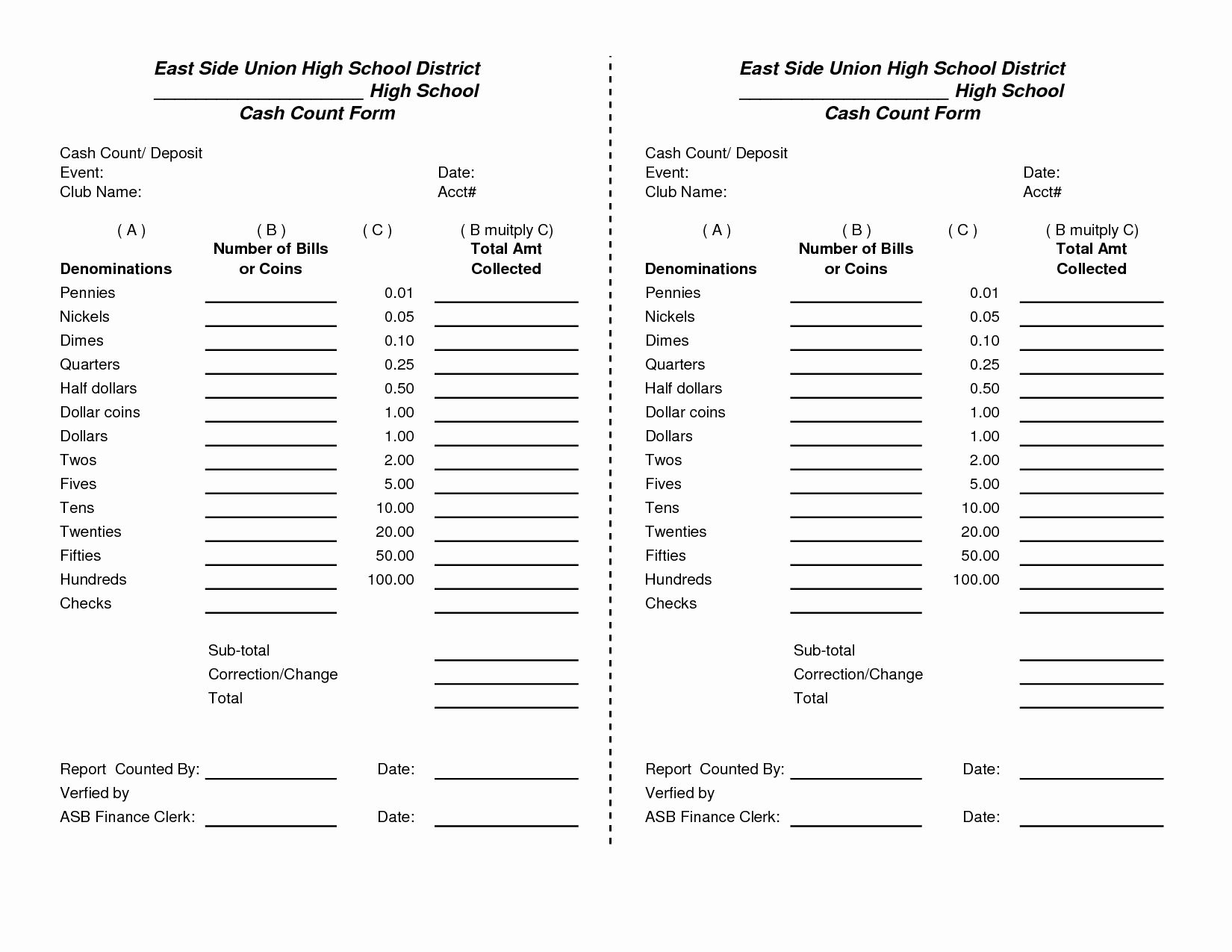 Blank Free Printable Cash Drawer Count Sheet Printable New Year Banners