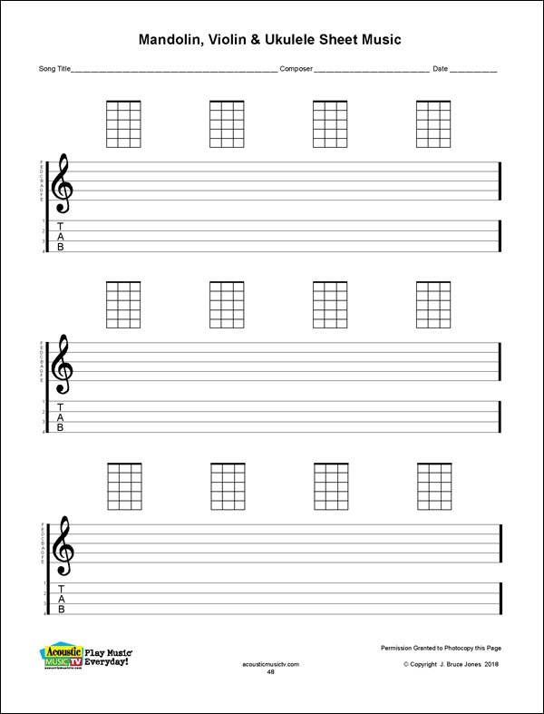 Blank Mandolin Ukulele Fiddle And Violin Sheet Music With Staff 