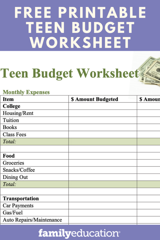 Budgeting Worksheet For Teens Printable Worksheets