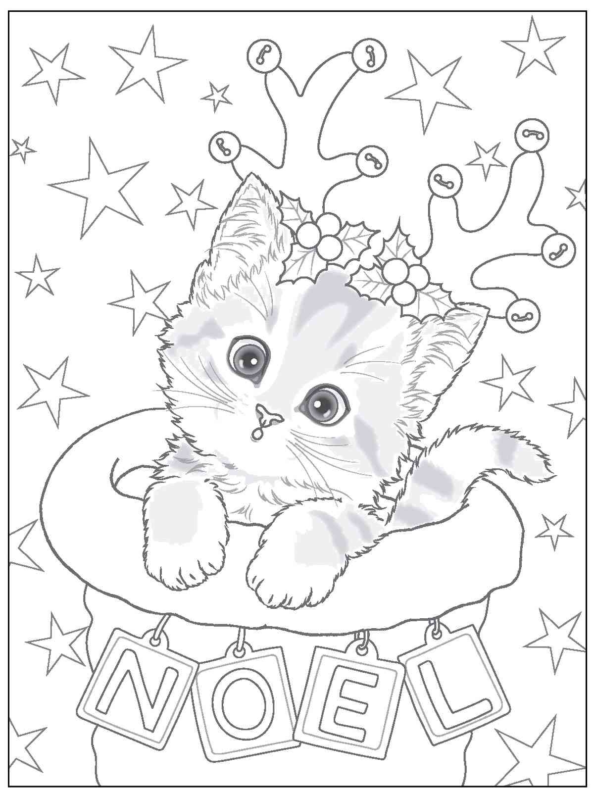 Christmas Cat Coloring Page Free Printable