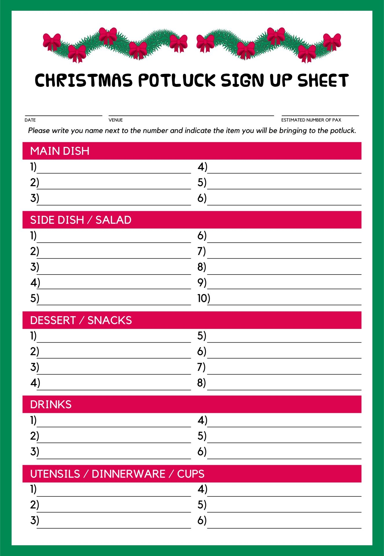 Christmas Party Sign Up Sheet 15 Free PDF Printables Printablee