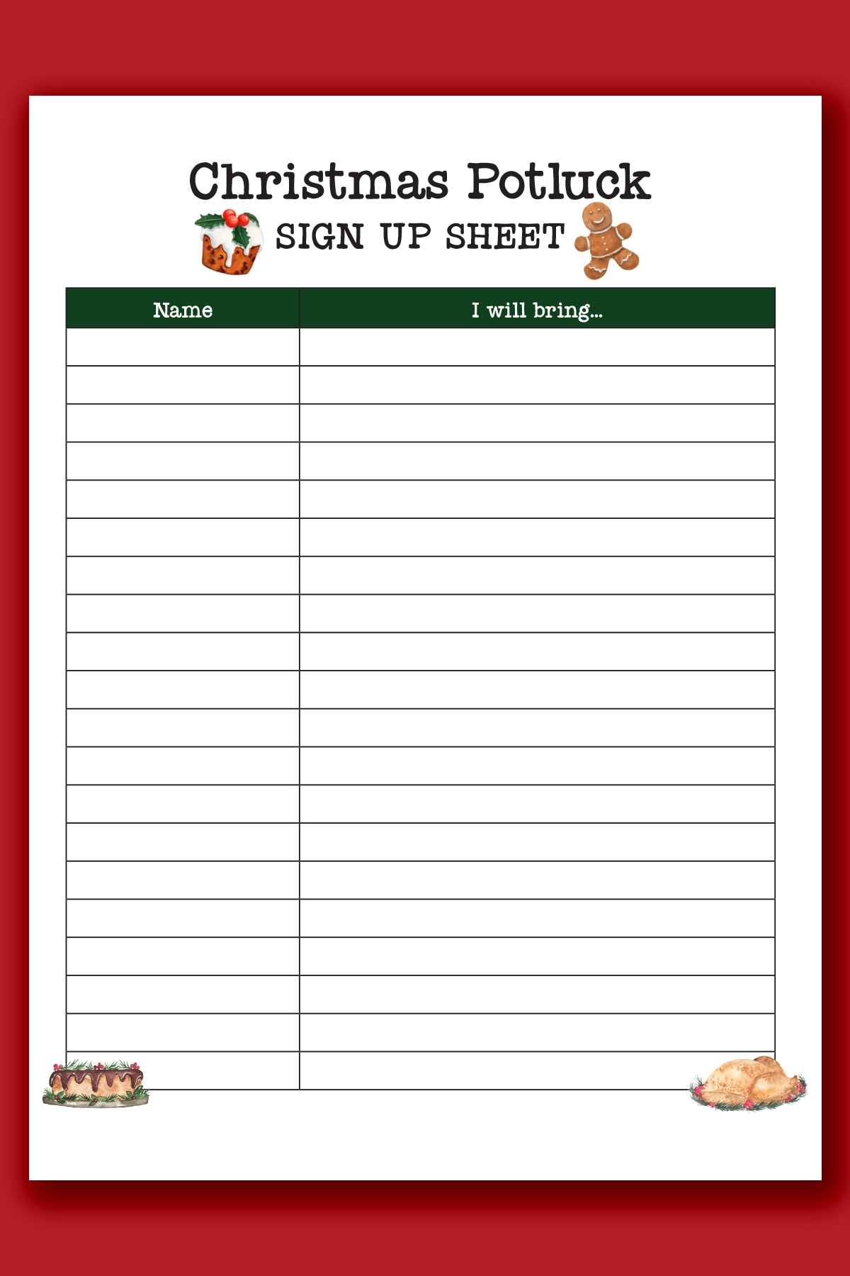 Christmas potluck sign up sheet free printable example 10 Mom Envy