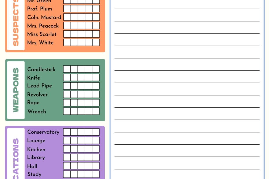 Clue Printable Game Sheets