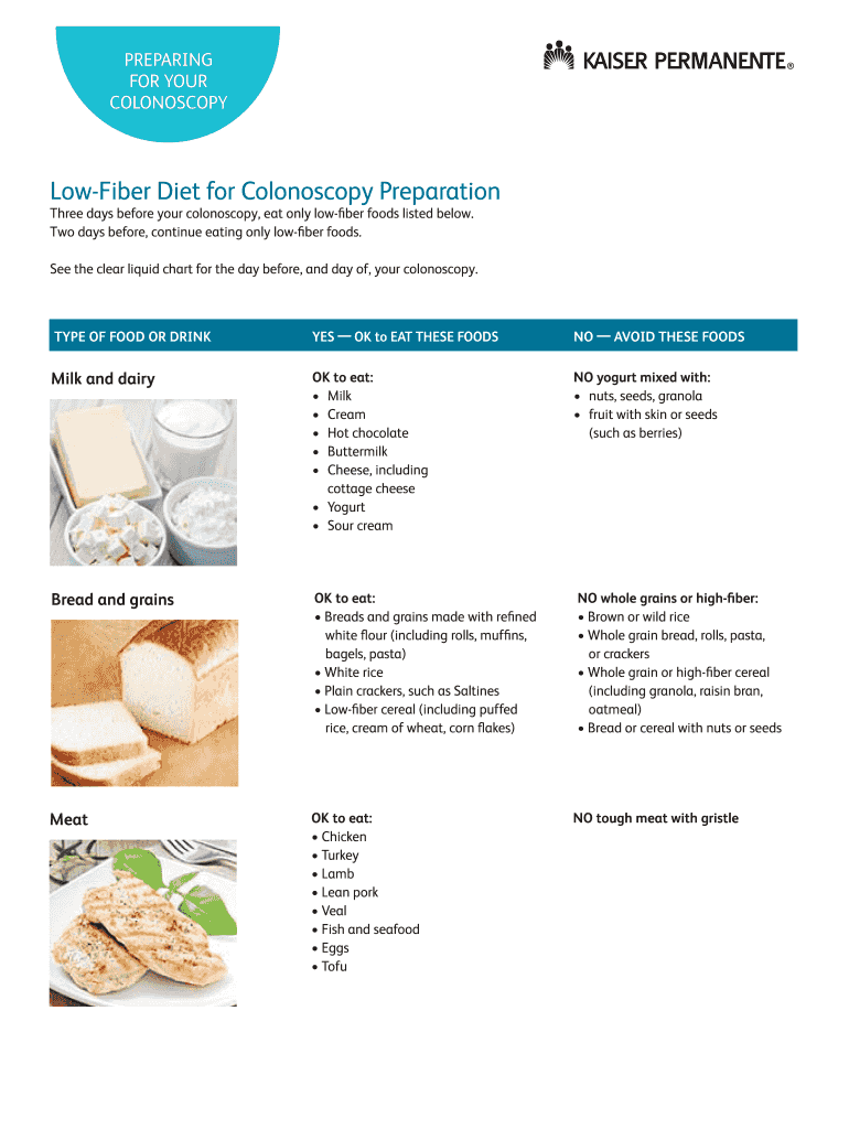 Colonoscopy Prep Diet Chart Fill Online Printable Fillable Blank 