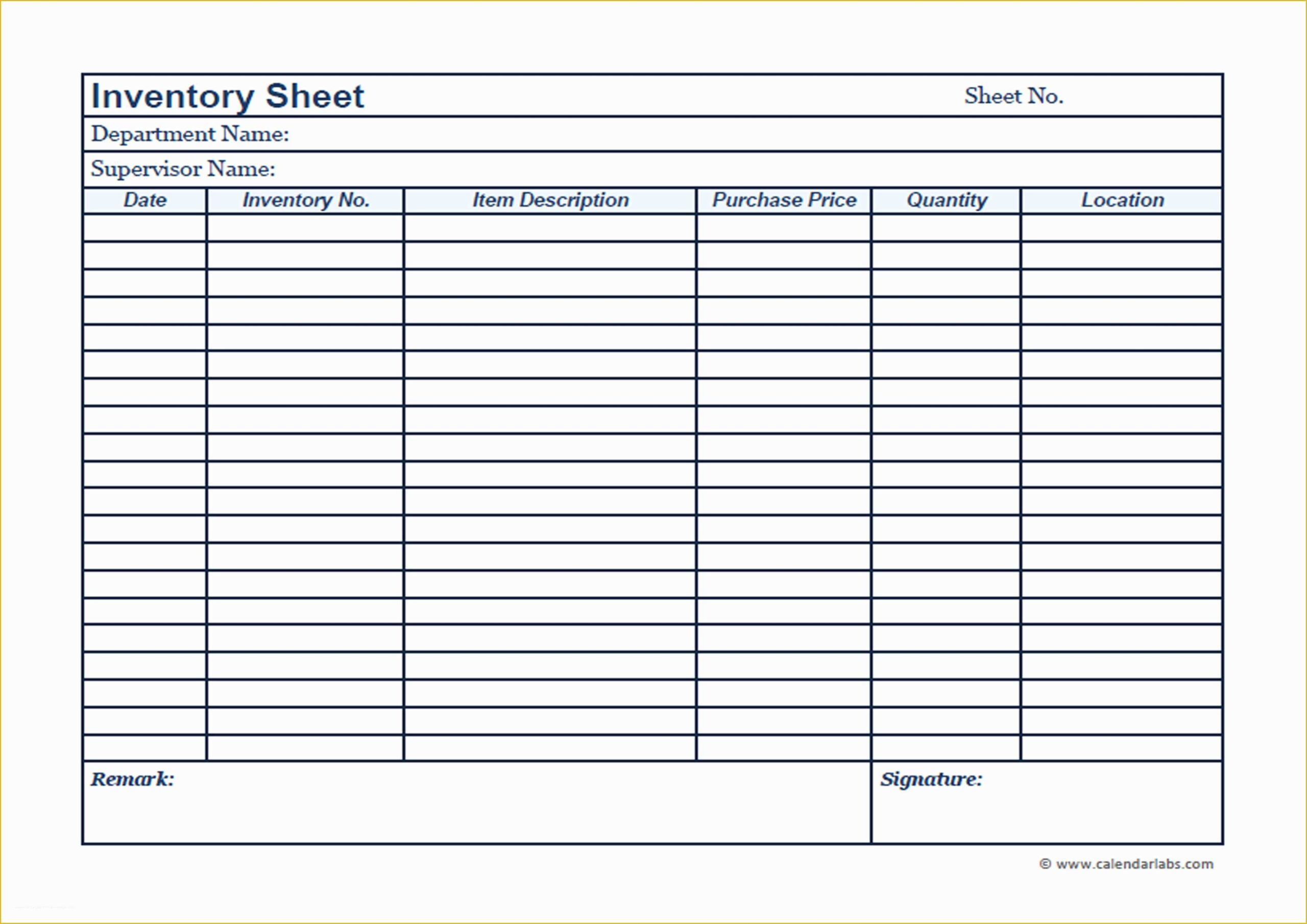 Consignment Inventory Sheets Printable
