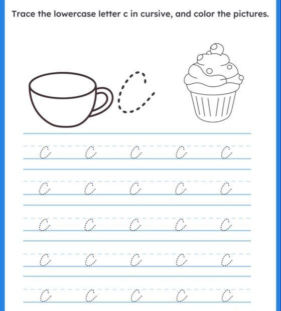 Cursive Letter C Practice Sheet Free Printable Infoupdate
