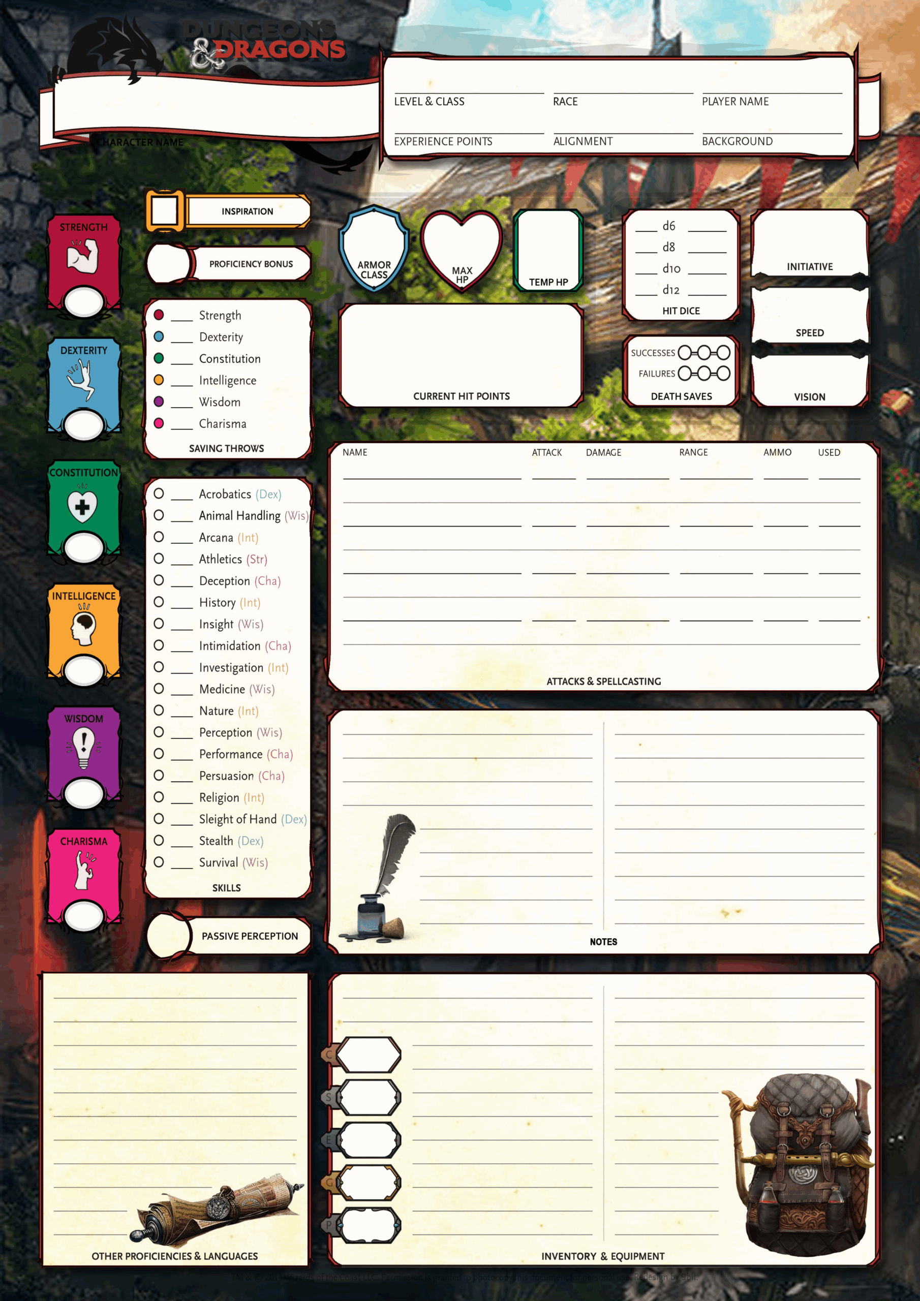 D d 5e Character Sheet Printable