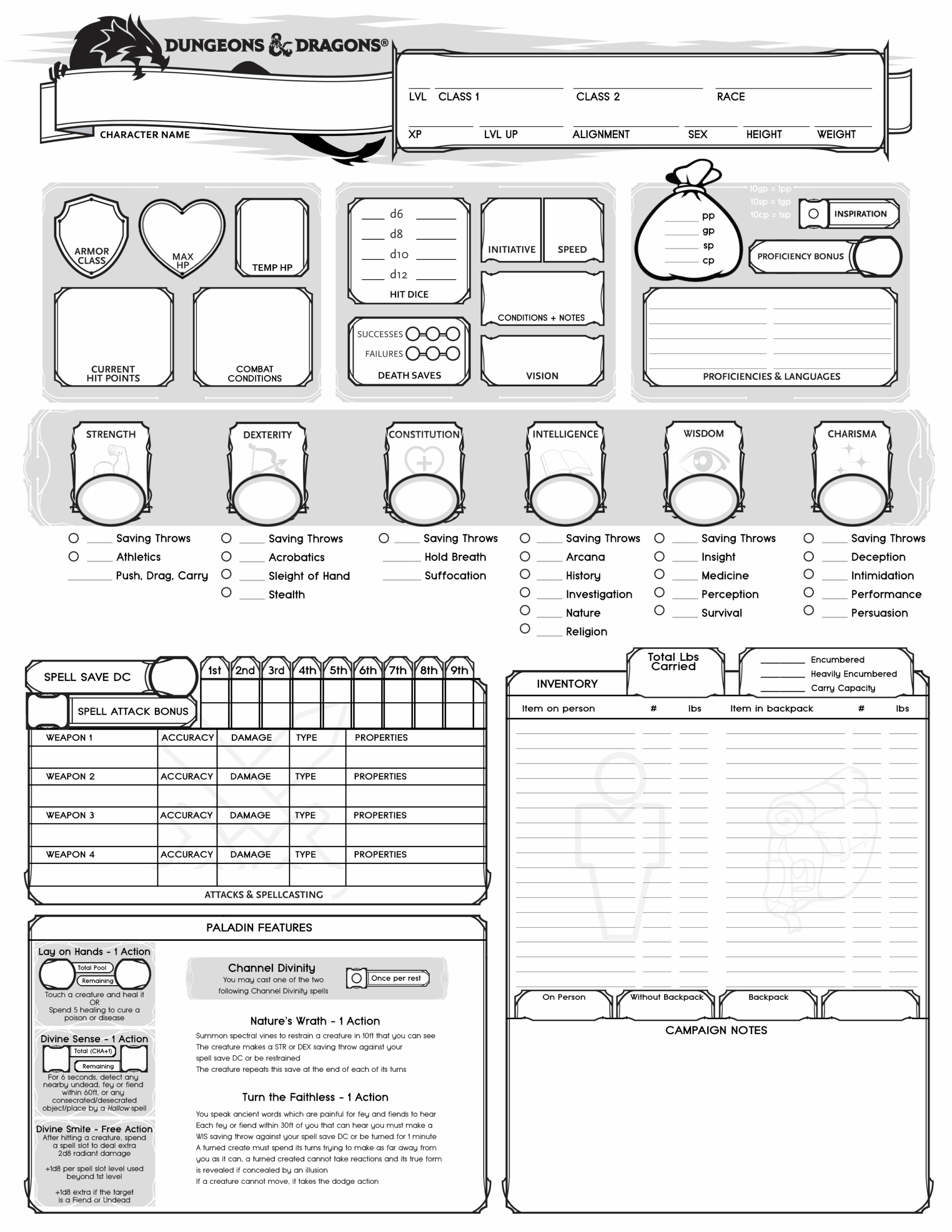 Dnd 5e Character Sheet Printable