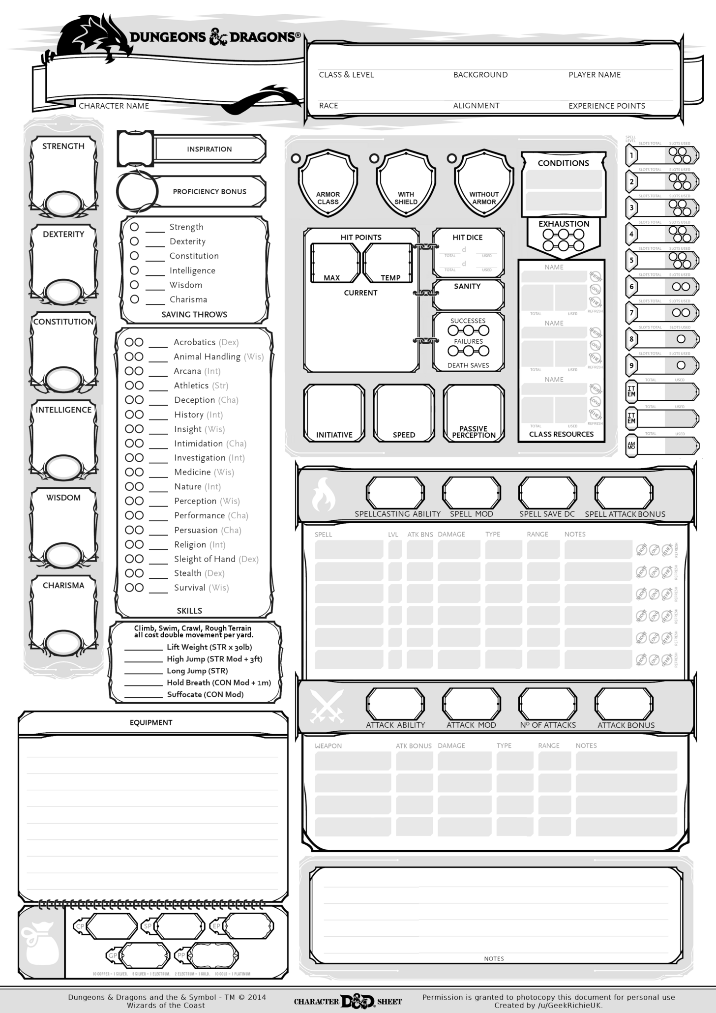 Dnd 5E Printable Character Sheets Printable Board Games