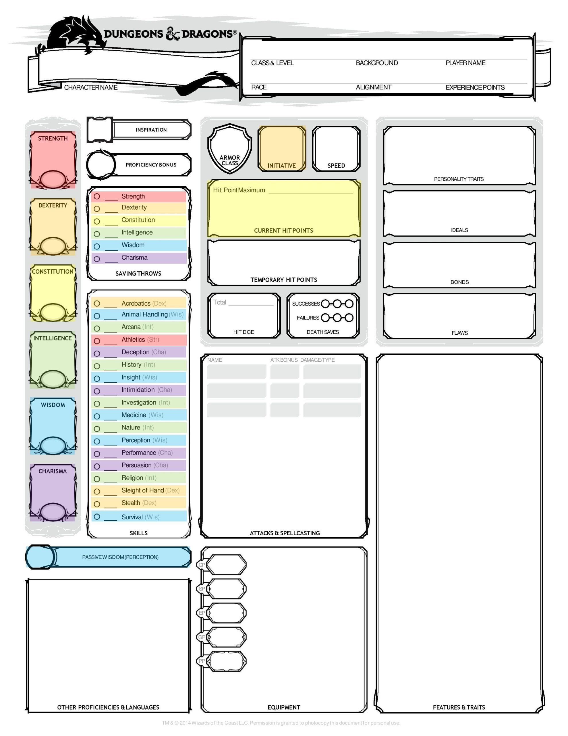 Dnd Printable Character Sheet