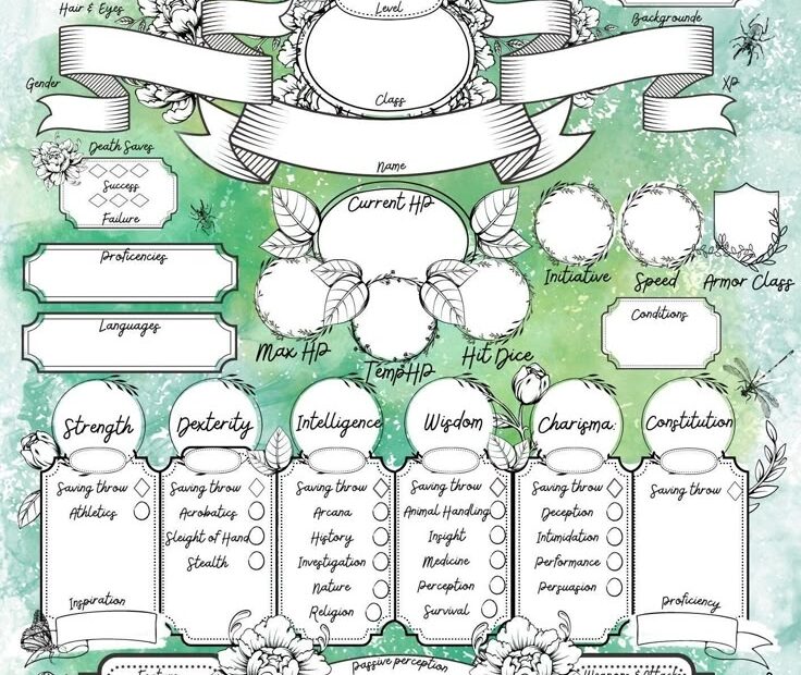 Dnd Printable Character Sheet Dnd Botanical Character Sheet Dnd