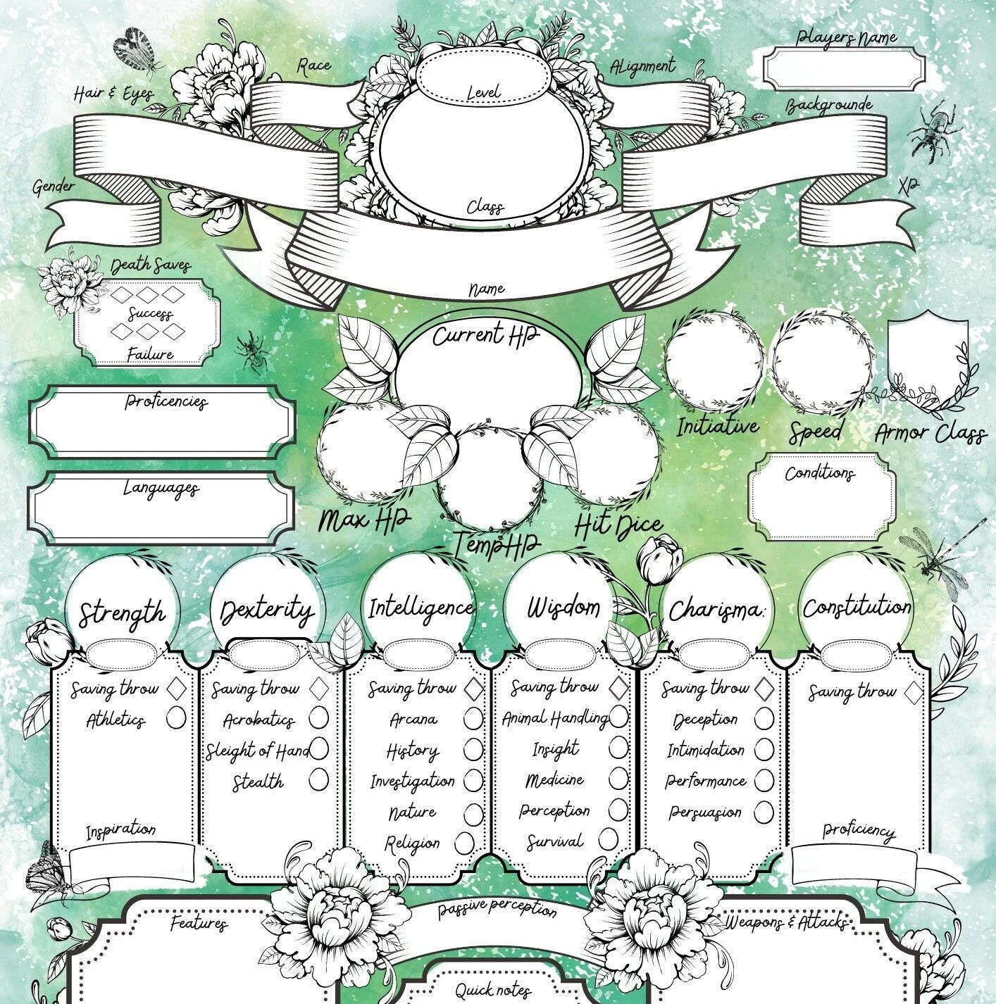 Dnd Printable Character Sheet Download Print Instantly