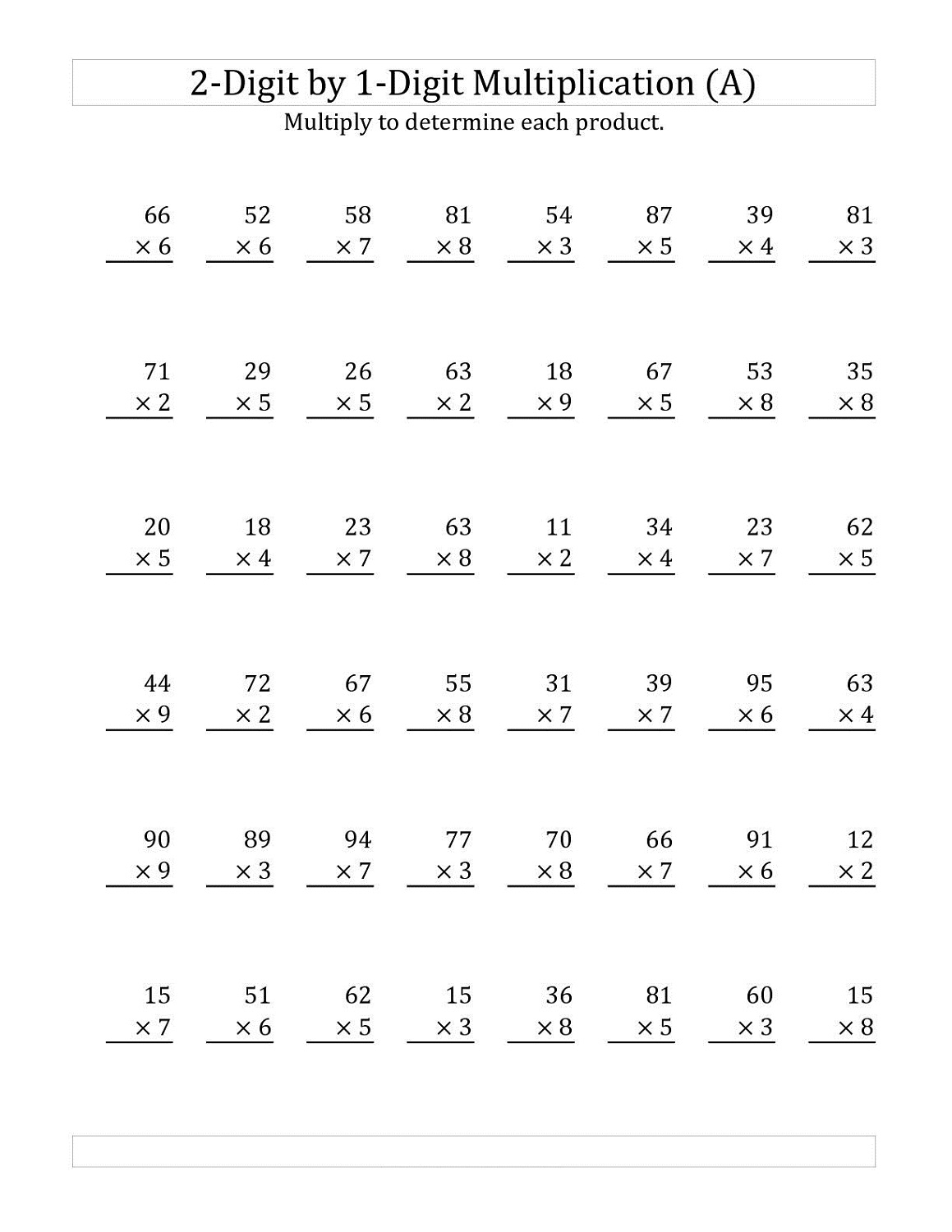Double Digit Multiplication Practice Sheets