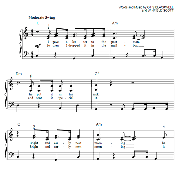 Download Return To Sender Easy Piano Sheet Music PDF Elvis Presley