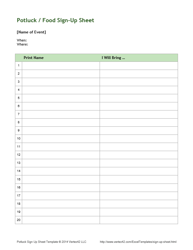 Download The Potluck Sign Up Sheet Template Sign Up Sheets Templates 