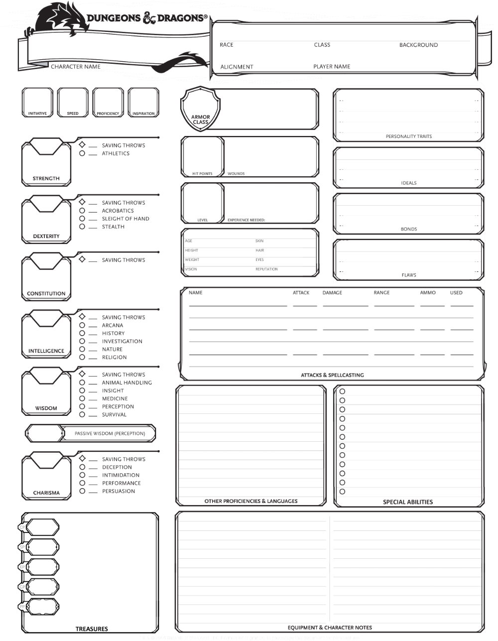 Dungeons And Dragons Character Sheet Printable
