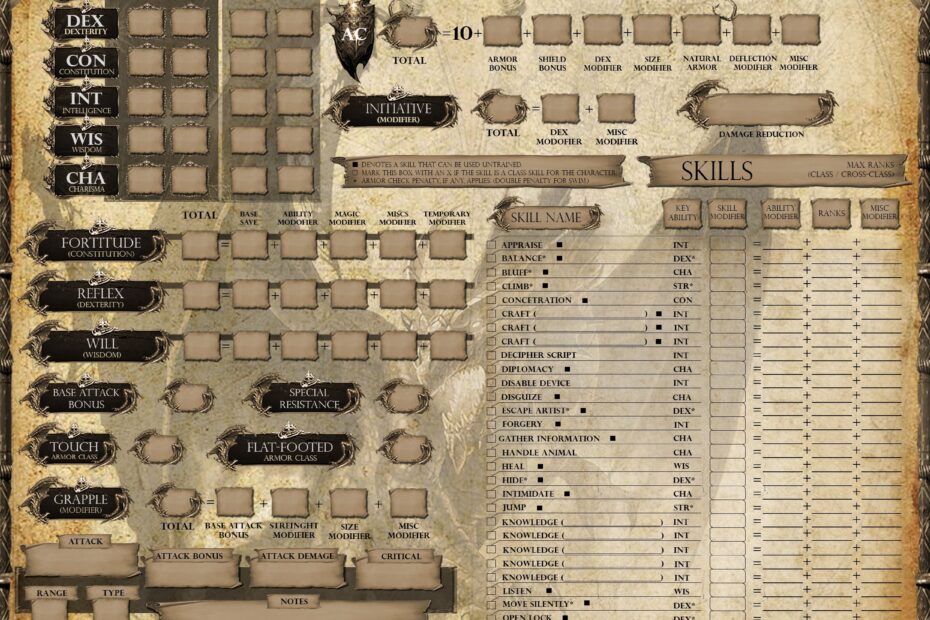 Dungeons And Dragons Printable Character Sheet