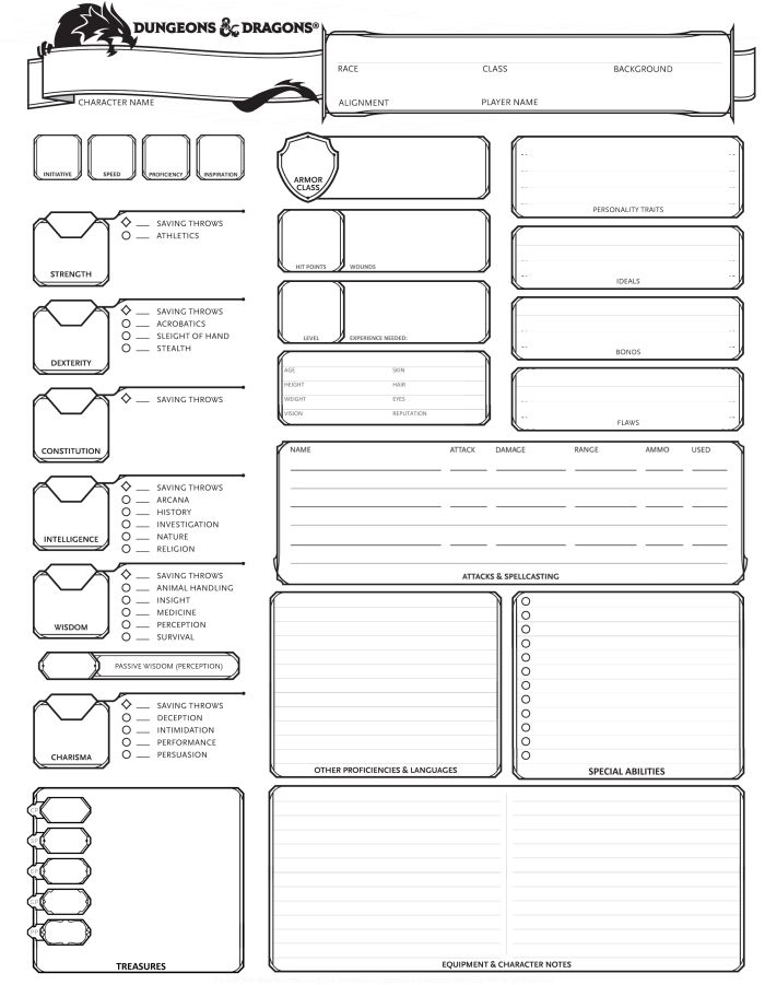 Dungeons And Dragons Printable Character Sheet