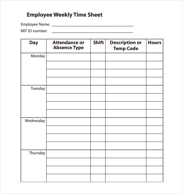 Employee Printable Time Sheets
