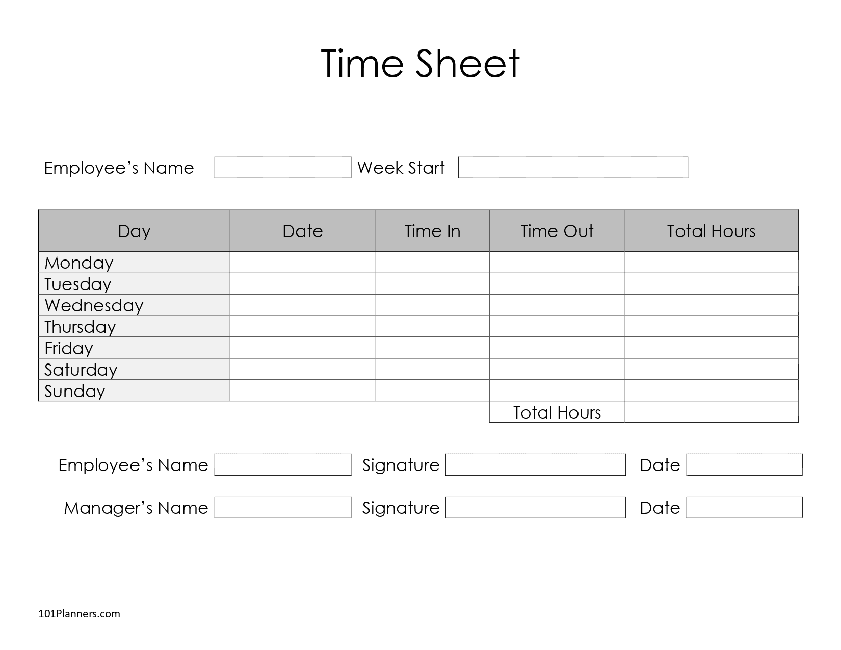 Employee Time Sheet Printable