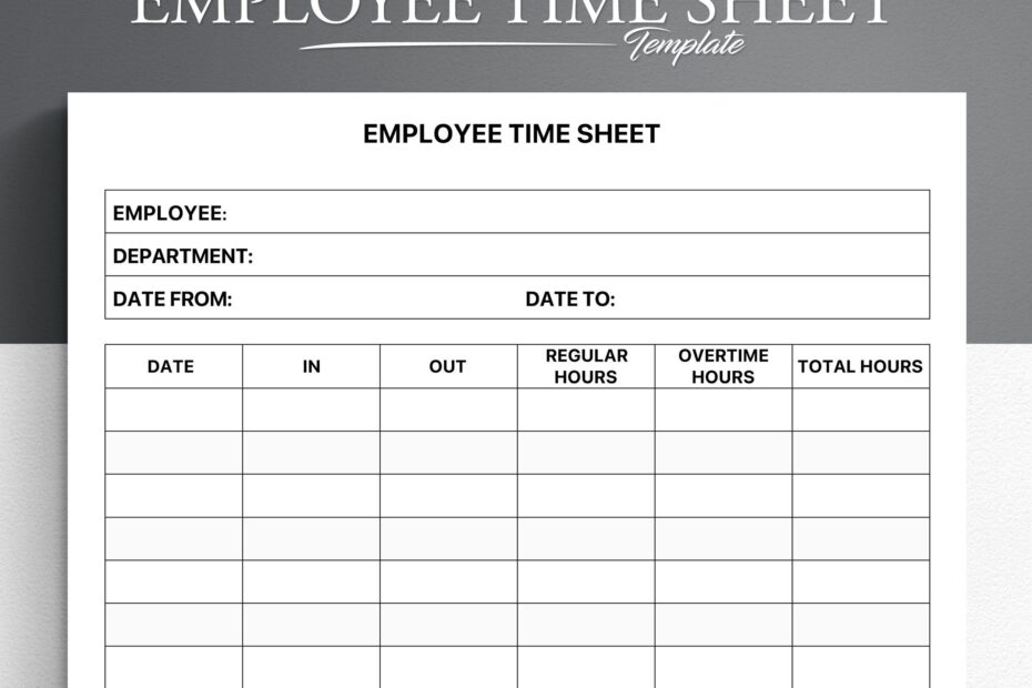 Employee Timesheet Editable Timesheet Printable Timesheet Time Card