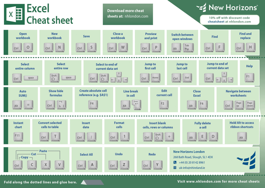 Excel Shortcuts Printable Cheat Sheet