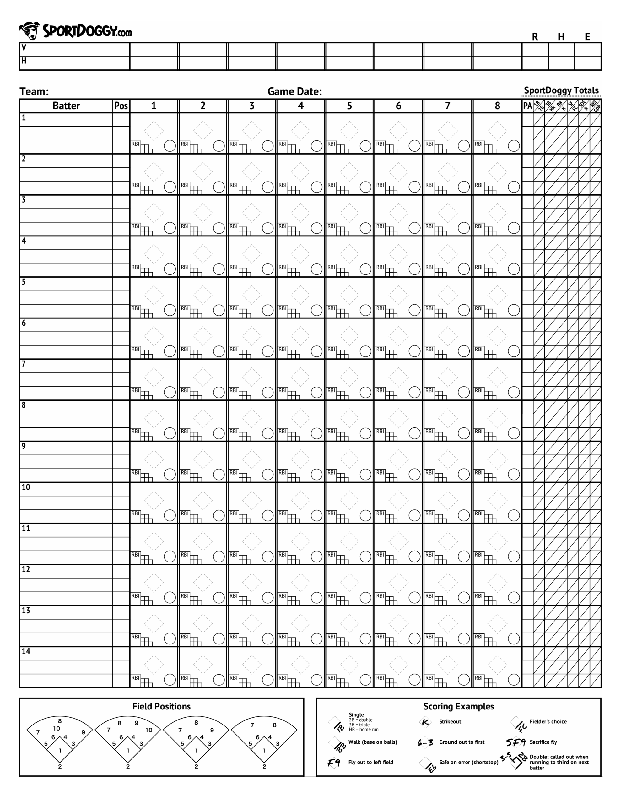 EXCEL TEMPLATES Baseball Scorebook Printable