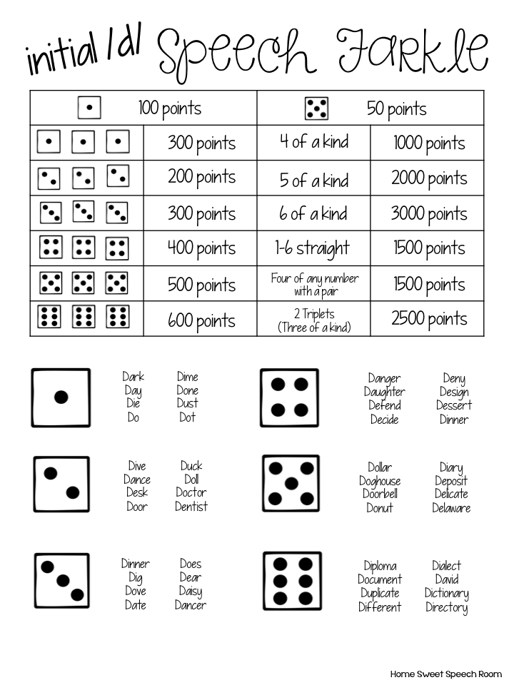 Farkle Scoring Sheet Printable